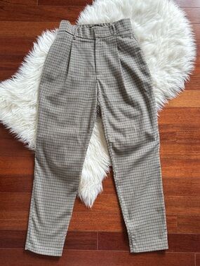 ZARA high waisted tapered front pleat plaid trousers size XS